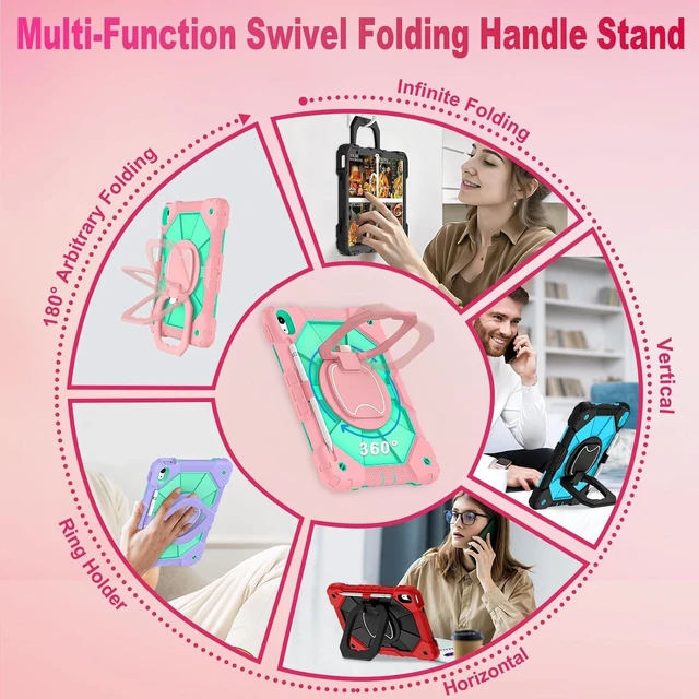 Alt view image 3 of 7 - Case for iPad (A16) 11th/10th Generation 2025/2022 with Screen Protector 360 Rotating Stand Pencil Holder iPad Case10th Generation Shockproof Cover for iPad 11th/10th Gen Case,Rose Mint