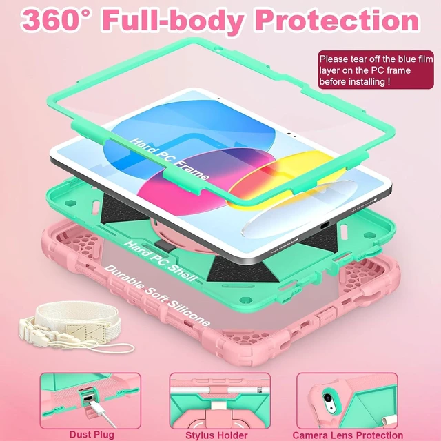 Alt view image 2 of 7 - Case for iPad (A16) 11th/10th Generation 2025/2022 with Screen Protector 360 Rotating Stand Pencil Holder iPad Case10th Generation Shockproof Cover for iPad 11th/10th Gen Case,Rose Mint