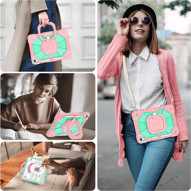 Alt view image 5 of 7 - Case for iPad (A16) 11th/10th Generation 2025/2022 with Screen Protector 360 Rotating Stand Pencil Holder iPad Case10th Generation Shockproof Cover for iPad 11th/10th Gen Case,Rose Mint