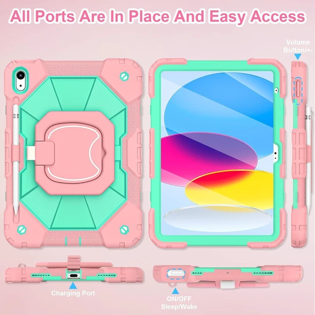 Alt view image 4 of 7 - Case for iPad (A16) 11th/10th Generation 2025/2022 with Screen Protector 360 Rotating Stand Pencil Holder iPad Case10th Generation Shockproof Cover for iPad 11th/10th Gen Case,Rose Mint