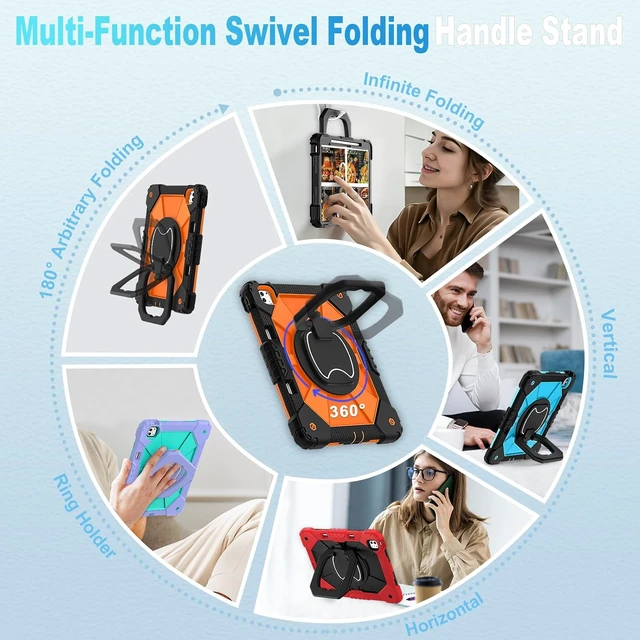 Alt view image 3 of 6 - for iPad Pro 13 Inch Case M5 2025/M4 2024 (7th Gen) with Screen Protector/Rotating Stand/Pencil Holder/Shoulder Strap,Military Grade Shockproof iPad Cases 13 Inch iPad Pro M5/M4,Black Orange