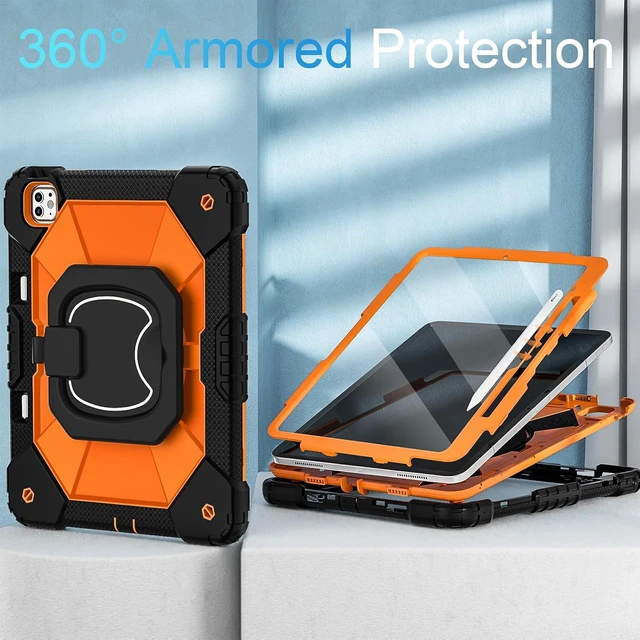 Alt view image 2 of 6 - for iPad Pro 13 Inch Case M5 2025/M4 2024 (7th Gen) with Screen Protector/Rotating Stand/Pencil Holder/Shoulder Strap,Military Grade Shockproof iPad Cases 13 Inch iPad Pro M5/M4,Black Orange