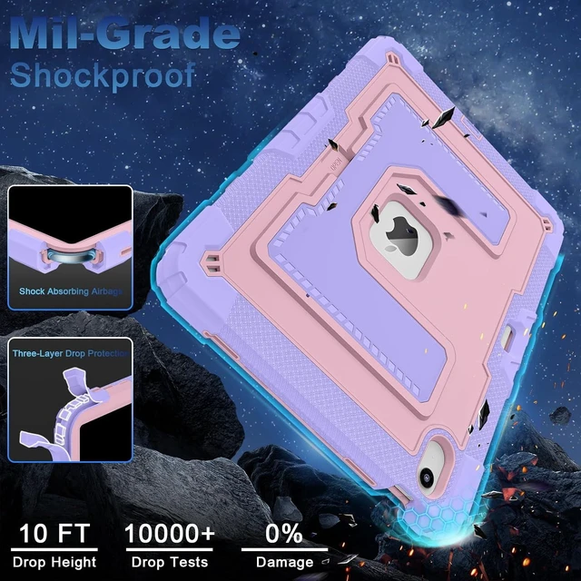 Alt view image 4 of 7 - for iPad Air 13 Inch Case M4 2026/M3 2025/M2 2024, Full-Body Drop Protection Shockproof Cover for 13 Inch iPad Air with Large Kickstand, Pencil Holder and Shoulder Strap, Purple Rose