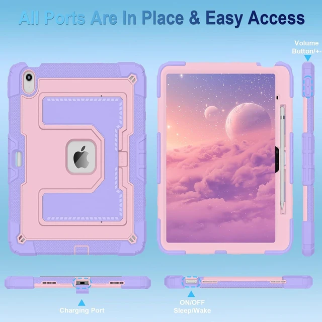 Alt view image 2 of 7 - for iPad Air 13 Inch Case M4 2026/M3 2025/M2 2024, Full-Body Drop Protection Shockproof Cover for 13 Inch iPad Air with Large Kickstand, Pencil Holder and Shoulder Strap, Purple Rose