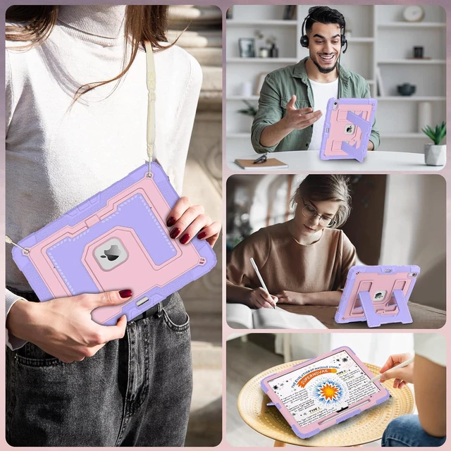 Alt view image 6 of 7 - for iPad Air 13 Inch Case M4 2026/M3 2025/M2 2024, Full-Body Drop Protection Shockproof Cover for 13 Inch iPad Air with Large Kickstand, Pencil Holder and Shoulder Strap, Purple Rose