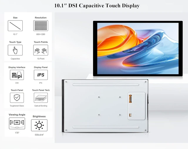 Alt view image 3 of 7 - 10.1inch DSI LCD, 10-Point Capacitive Touch Screen Compatible with Raspberry Pi 5/4B/3B+/3A+/CM5/CM4/CM3+/CM3/RK3506/RK3576/ESP32-P4, 800x1280 IPS Display Panel, DSI Interface