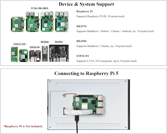 Alt view image 4 of 7 - 10.1inch DSI LCD, 10-Point Capacitive Touch Screen Compatible with Raspberry Pi 5/4B/3B+/3A+/CM5/CM4/CM3+/CM3/RK3506/RK3576/ESP32-P4, 800x1280 IPS Display Panel, DSI Interface