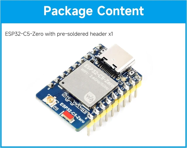 Alt view image 6 of 6 - ESP32-C5 Mini Development Board with Header, 32-bit RISC-V Processor 240MHz, Integrate Dual-Band Wi-Fi 6 / BLE 5 / Thread/Zigbee, USB Port, Onboard Antenna, for Embedded and IoT Applications