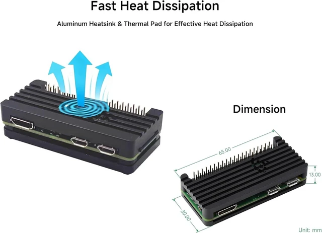 Alt view image 5 of 5 - Pi Zero 2 W Aluminum Case Kit with Passive Cooling, 4-Port USB OTG Hub, On/Off Power Switch Cable, Pin Header, Hexwrench, Thermal Pad (7 Items)