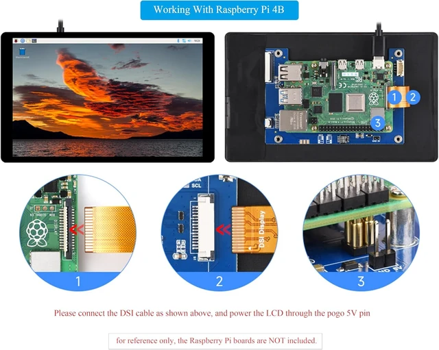 Alt view image 7 of 7 - 7inch DSI LCD Compatible with Raspberry Pi 5/4B/CM4/3B+/3A+/3B/Compute Module 5/CM5/CM4/CM3+/CM3, 1280 x 800 Capacitive Touch Screen IPS Display, Optical Bonding Toughened Glass Panel, 10-Point Touch