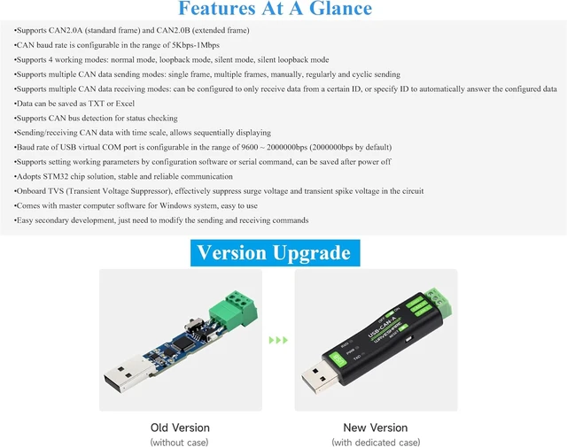 Alt view image 2 of 7 - USB to CAN Adapter Board STM32 Chip Solution, CAN Baud Rate 5kbps~1Mbps is Configurable, Compatible with Raspberry Pi Jetson Nano Linux Systems, Support Windows XP/7/8/10/11, Multiple Working Modes