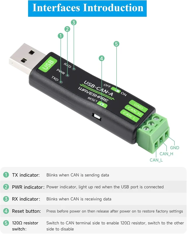 Alt view image 6 of 7 - USB to CAN Adapter Board STM32 Chip Solution, CAN Baud Rate 5kbps~1Mbps is Configurable, Compatible with Raspberry Pi Jetson Nano Linux Systems, Support Windows XP/7/8/10/11, Multiple Working Modes