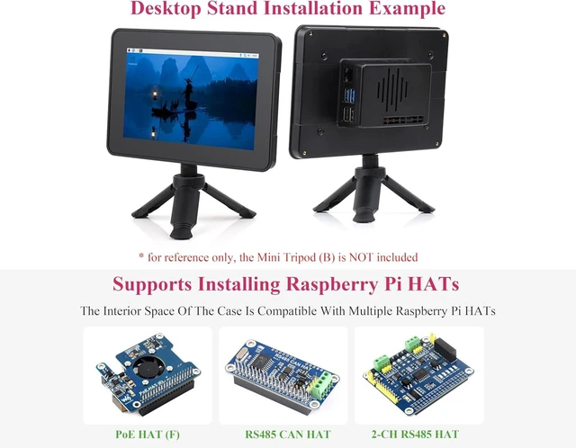 Alt view image 5 of 7 - Protective Case Compatible with Raspberry Pi 7inch Touch Display 2 and Raspberry Pi 5, Support Multiple 7inch Screens, Supports Installing RPi Hats, Reserved Rich Interfaces