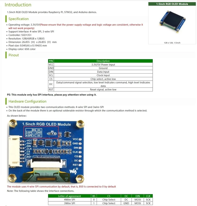 Alt view image 4 of 7 - 1.5inch RGB OLED Display Module, 128x128 Pixels 16-bit High Color (65K Colors) 1351 Driver, SPI Interface, Compatible with Arduino Raspberry Pi Ardui Jetson Nano STM32,etc.