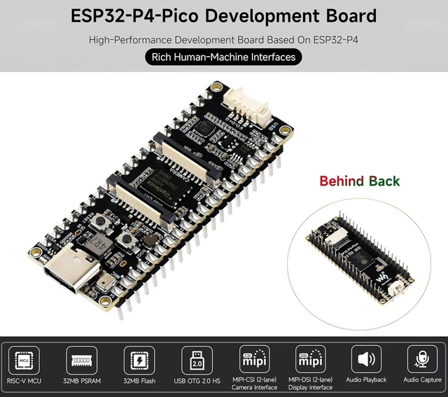 Alt view image 3 of 7 - ESP32-P4-Pico Development Board with Pre-Soldered Header, Use ESP32-P4, RISC-V Dual-Core and Single-Core Processors, Rich Human-Machine Interfaces, GPIO Header Compatible with Raspberry Pi Pico Hats