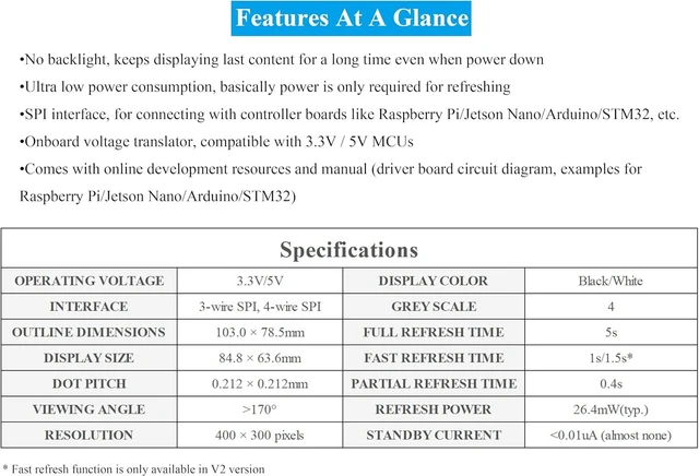 Alt view image 3 of 7 - 4.2inch e-Paper Module E-Ink Display Compatible with Raspberry Pi 5/4B/3B+/Zero/Zero W/Zero 2W/Pico/Pico W/Pico 2/Pico 2W, 400x300 Pixels, Black/White Color SPI Interface, Support Partial Refresh