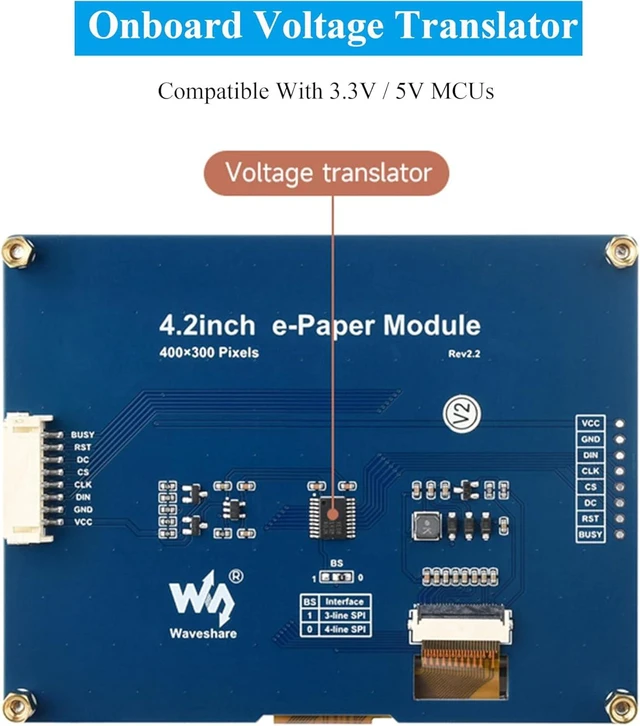Alt view image 5 of 7 - 4.2inch e-Paper Module E-Ink Display Compatible with Raspberry Pi 5/4B/3B+/Zero/Zero W/Zero 2W/Pico/Pico W/Pico 2/Pico 2W, 400x300 Pixels, Black/White Color SPI Interface, Support Partial Refresh