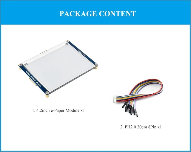Alt view image 7 of 7 - 4.2inch e-Paper Module E-Ink Display Compatible with Raspberry Pi 5/4B/3B+/Zero/Zero W/Zero 2W/Pico/Pico W/Pico 2/Pico 2W, 400x300 Pixels, Black/White Color SPI Interface, Support Partial Refresh