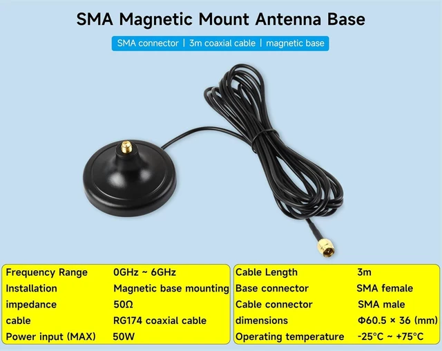 Alt view image 2 of 4 - SMA Magnetic Mount Antenna Base, SMA Connector, 3m Coaxial Cable, Compatible with Multiple GNSS Positioning Modules
