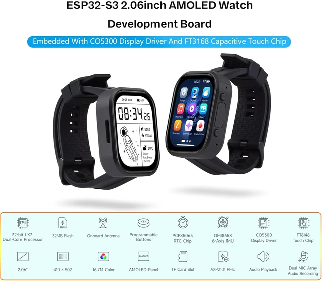 Alt view image 2 of 7 - ESP32-S3 2.06inch AMOLED Touch Watch Development Board,Based on ESP32-S3R8