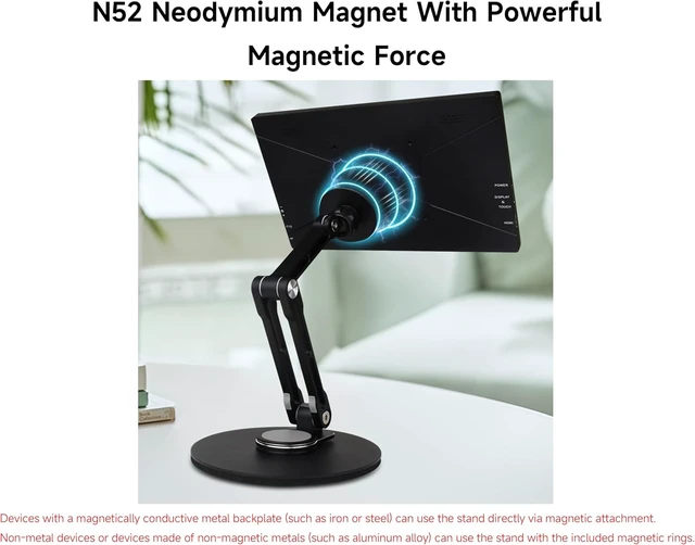 Alt view image 3 of 7 - Adjustable Portable Magnetic Monitor Stand,Compatible With 4~18.5inch Monitors, Supports Multi-axis 360 Degree Rotation, Comes With Magnetic Metal Rings, Foldable for Easy Storage