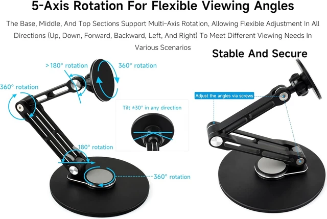 Alt view image 4 of 7 - Adjustable Portable Magnetic Monitor Stand,Compatible With 4~18.5inch Monitors, Supports Multi-axis 360 Degree Rotation, Comes With Magnetic Metal Rings, Foldable for Easy Storage