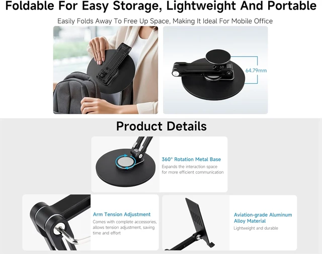 Alt view image 6 of 7 - Adjustable Portable Magnetic Monitor Stand,Compatible With 4~18.5inch Monitors, Supports Multi-axis 360 Degree Rotation, Comes With Magnetic Metal Rings, Foldable for Easy Storage