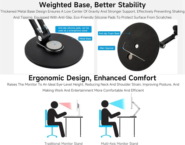 Alt view image 5 of 7 - Adjustable Portable Magnetic Monitor Stand,Compatible With 4~18.5inch Monitors, Supports Multi-axis 360 Degree Rotation, Comes With Magnetic Metal Rings, Foldable for Easy Storage