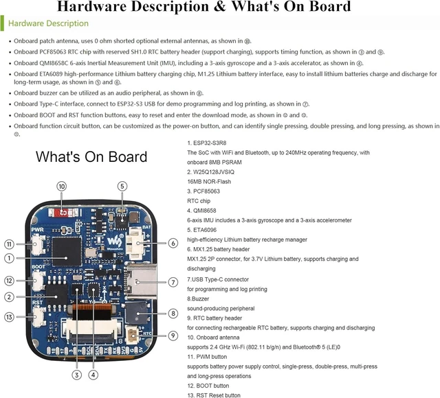 Alt view image 6 of 7 - ESP32-S3 1.69inch Touch Display Development Board, 240×280 Pixels, 262K Color, Micro LCD Display with ESP32-S3, Accelerometer and Gyroscope Sensor