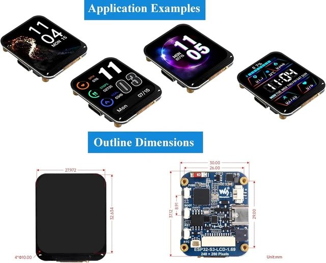 Alt view image 6 of 7 - ESP32-S3 Development Board with 1.69inch LCD IPS Display 240×280 Pixels 262K Color,USB Type-C Embedded ST7789V2 Display Driver, Accelerometer and Gyroscope Sensor, Support 2.4GHz W-i-F-i/Blue-too-th 5