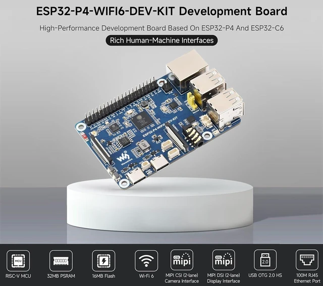 Alt view image 3 of 7 - ESP32-P4-WIFI6-DEV-KIT Dev Board, Based On ESP32-P4 and ESP32-C6, Supports Wi-Fi 6 and Bluetooth 5 / BLE 5, Rich Human-Machine Interfaces, Supports AI Speech Interaction, Comes with Speaker