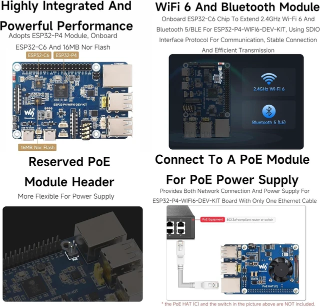 Alt view image 6 of 7 - ESP32-P4-WIFI6-DEV-KIT Dev Board, Based On ESP32-P4 and ESP32-C6, Supports Wi-Fi 6 and Bluetooth 5 / BLE 5, Rich Human-Machine Interfaces, Supports AI Speech Interaction, Comes with Speaker