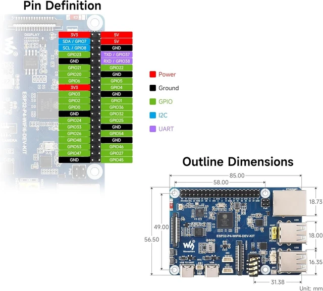 Alt view image 7 of 7 - ESP32-P4-WIFI6-DEV-KIT Dev Board, Based On ESP32-P4 and ESP32-C6, Supports Wi-Fi 6 and Bluetooth 5 / BLE 5, Rich Human-Machine Interfaces, Supports AI Speech Interaction, Comes with Speaker