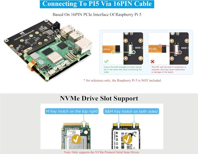Alt view image 3 of 7 - PCIe to 4-CH M.2 M Key Adapter Board Compatible with Raspberry Pi 5, Support 4-CH NVMe Solid State Drives-2280/2260/2242/2230, Allow Powering Pi 5, Onboard LED Indicators, High-Speed Reading/Writing