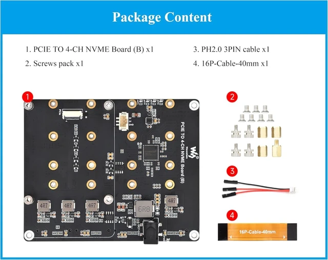 Alt view image 7 of 7 - PCIe to 4-CH M.2 M Key Adapter Board Compatible with Raspberry Pi 5, Support 4-CH NVMe Solid State Drives-2280/2260/2242/2230, Allow Powering Pi 5, Onboard LED Indicators, High-Speed Reading/Writing