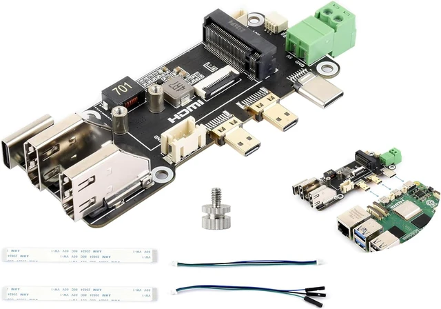 Main image of Micro HDMI to HDMI Adapter with PCIe to M.2 NVMe 2230/2242, Compatible with Raspberry Pi 5,Two Power Supply Methods, Dual 4K Outputs, Easy to Connect HDMI Screens, High-Speed Reading/Writing