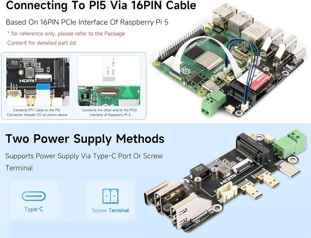 Alt view image 3 of 7 - Micro HDMI to HDMI Adapter with PCIe to M.2 NVMe 2230/2242, Compatible with Raspberry Pi 5,Two Power Supply Methods, Dual 4K Outputs, Easy to Connect HDMI Screens, High-Speed Reading/Writing