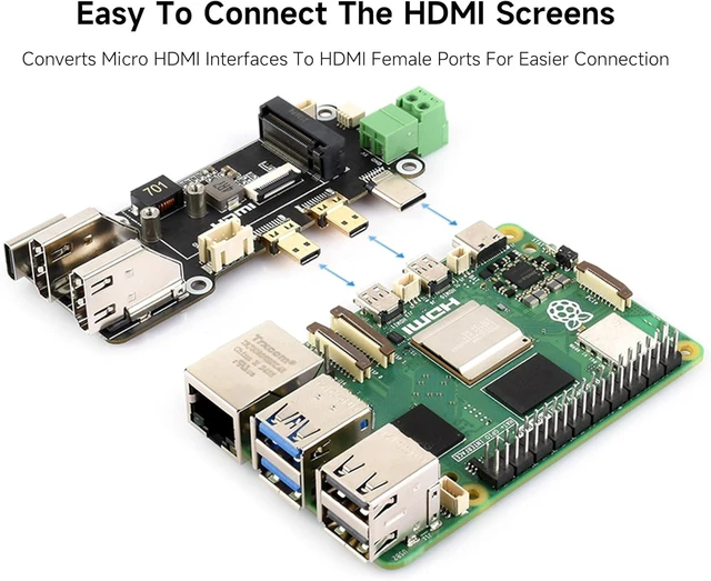 Alt view image 5 of 7 - Micro HDMI to HDMI Adapter with PCIe to M.2 NVMe 2230/2242, Compatible with Raspberry Pi 5,Two Power Supply Methods, Dual 4K Outputs, Easy to Connect HDMI Screens, High-Speed Reading/Writing