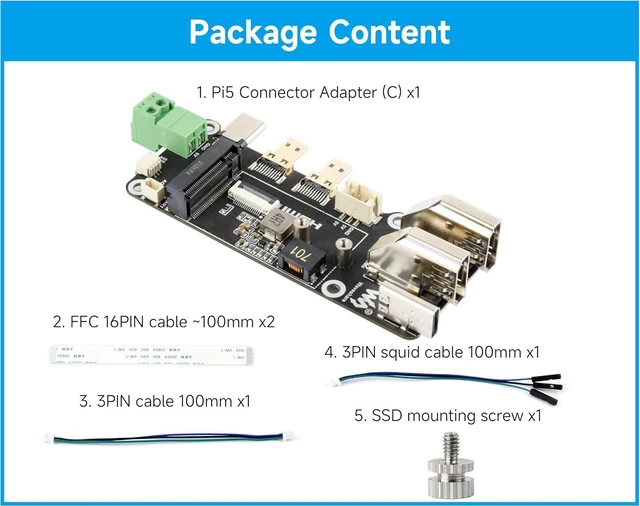 Alt view image 7 of 7 - Micro HDMI to HDMI Adapter with PCIe to M.2 NVMe 2230/2242, Compatible with Raspberry Pi 5,Two Power Supply Methods, Dual 4K Outputs, Easy to Connect HDMI Screens, High-Speed Reading/Writing