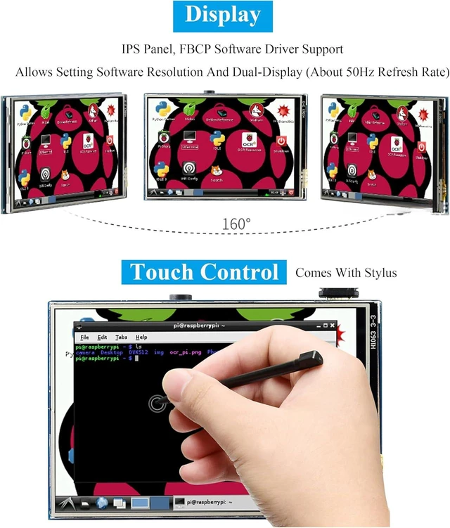 Alt view image 5 of 7 - 3.5inch Touch Screen Compatible with Raspberry Pi 5/Pi 4B/3B+/3B/Zero/Pi Zero 2W/Zero W/Zero WH/CM5/CM4, 480x320 IPS Display, 160° Viewing Angle, SPI Touch Port