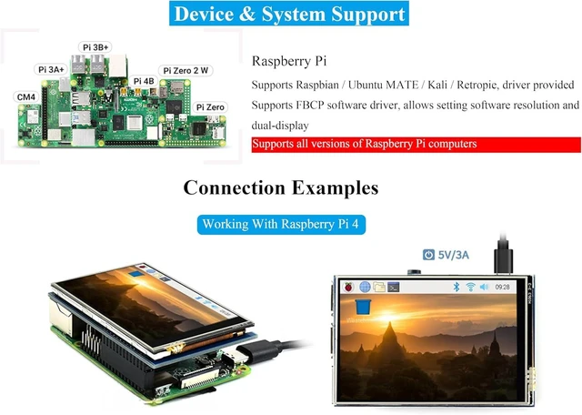 Alt view image 3 of 7 - 3.5inch Touch Screen Compatible with Raspberry Pi 5/Pi 4B/3B+/3B/Zero/Pi Zero 2W/Zero W/Zero WH/CM5/CM4, 480x320 IPS Display, 160° Viewing Angle, SPI Touch Port