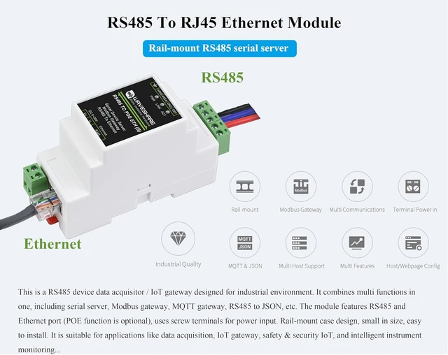 Alt view image 2 of 7 - RS485 to PoE Ethernet with PoE Function Industrial Serial Server, TCP/IP to Serial, DC 6~36V or PoE Power Supply, RS485 and ETH Bi-Directional Data, Support PoE Ethernet Port + Electrical Isolation