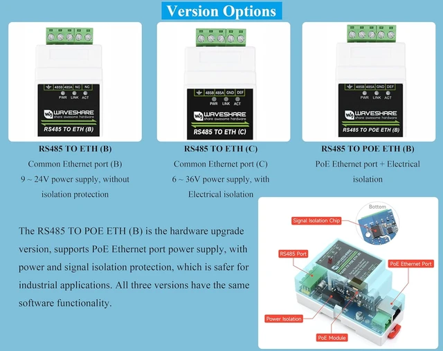Alt view image 3 of 7 - RS485 to PoE Ethernet with PoE Function Industrial Serial Server, TCP/IP to Serial, DC 6~36V or PoE Power Supply, RS485 and ETH Bi-Directional Data, Support PoE Ethernet Port + Electrical Isolation