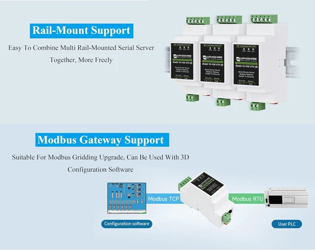Alt view image 5 of 7 - RS485 to PoE Ethernet with PoE Function Industrial Serial Server, TCP/IP to Serial, DC 6~36V or PoE Power Supply, RS485 and ETH Bi-Directional Data, Support PoE Ethernet Port + Electrical Isolation
