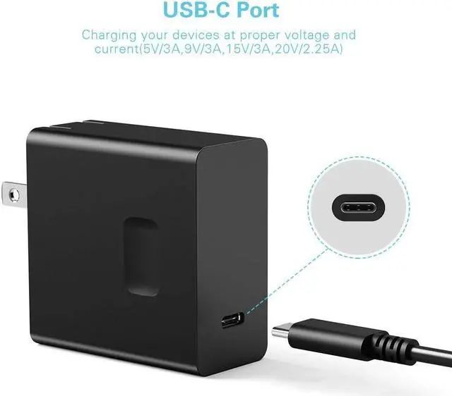 Alt view image 6 of 7 - USB C Laptop Charger 45w, Huntkey 45 Watt USB C Charger Compatible with Mac Book Pro, Dell Latitude, Lenovo, Huawei Matebook, HP Spectre, Acer Chromebook and Any Laptops or Smart Phones