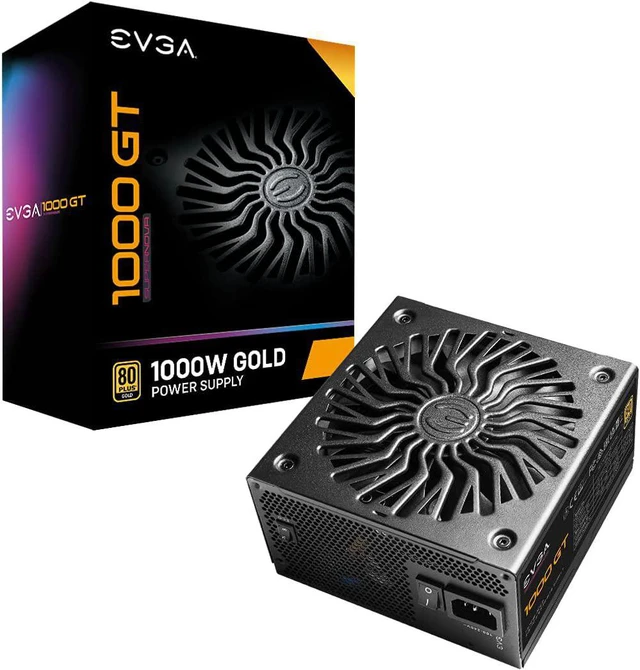 Main image of EVGA 1000 GT, 80 Plus Gold 1000W, Fully Modular, Eco Mode with FDB Fan, 100% Japanese Capacitors, 10 Year Warranty, Includes Power ON Self Tester, Compact 150mm Size, Power Supply 220-GT-1000-X1