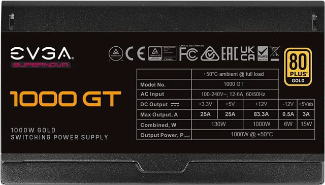 Alt view image 6 of 7 - EVGA 1000 GT, 80 Plus Gold 1000W, Fully Modular, Eco Mode with FDB Fan, 100% Japanese Capacitors, 10 Year Warranty, Includes Power ON Self Tester, Compact 150mm Size, Power Supply 220-GT-1000-X1
