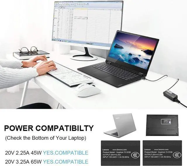 Alt view image 6 of 7 - IdeaPad ThinkPad Laptop Charger 65W 45W?Ac Adapter Power Supply?20V 3.25A Compatible with Lenovo?ThinkPad X1 Carbon (2nd 3rd 4th Gen ONLY!) Yoga 1st T Series, E Series, G Series, Z Series