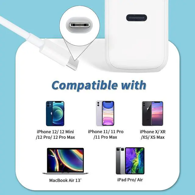 Alt view image 4 of 7 - 30W USB-C Fast Charger Adapter Compatible with MacBook Air M1 Chip 2020 / Retina 13 inch 2020, New iPad Pro 12/11 inch, iPhone12 Pro MaxWall Charger Block with 6.6Ft USB-C to USB-C Charging Cord