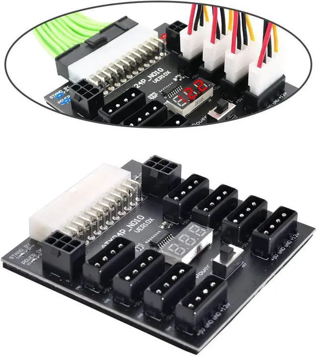 Alt view image 5 of 7 - NFHK ATX PSU Server Power Board 24Pin to IDE 8X 4Pin +2X 6Pin Power Supply Board for CHIA ETH BTC Mining Miner